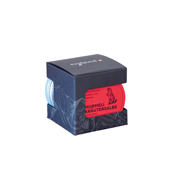 Murmeli-Box klein, enthält je 1 Murmeli-Kräutersalbe wärmend und kühlend à 50ml