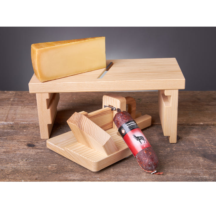 Geschenkset Hobel Kombi mit Käsehobel, Wursthobel, Hobelkäse und Schweizer Wildwurst