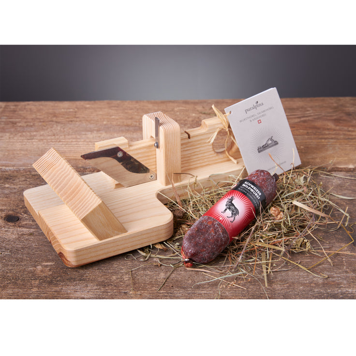 Geschenkset Wursthobel Esche mit Schweizer Wildwurst