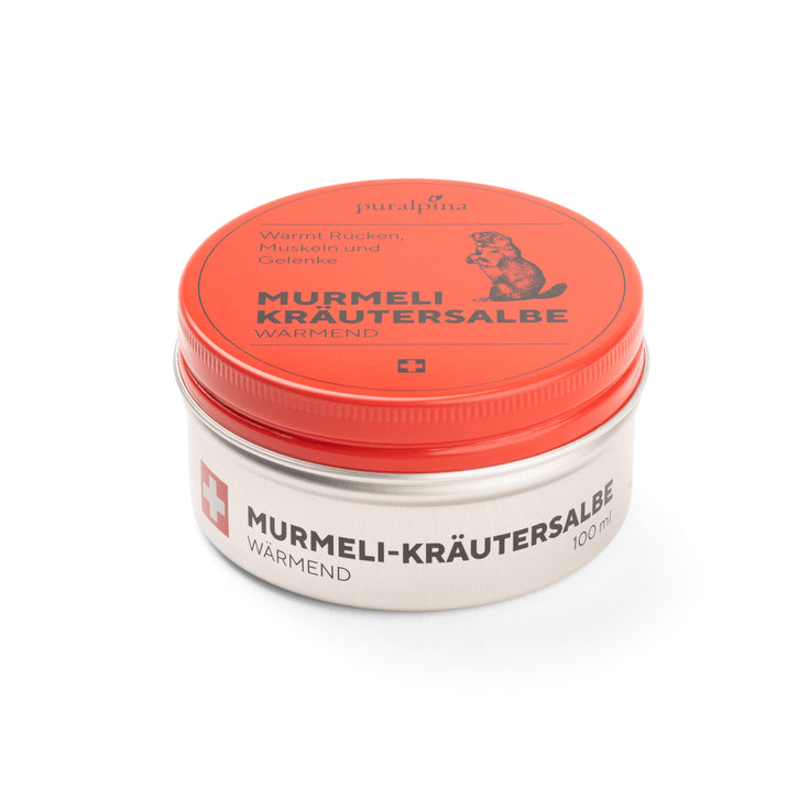 Pommade à base de marmotte, chauffante, 100 ml – boîte hermétique contenant de l'huile naturelle de marmotte suisse