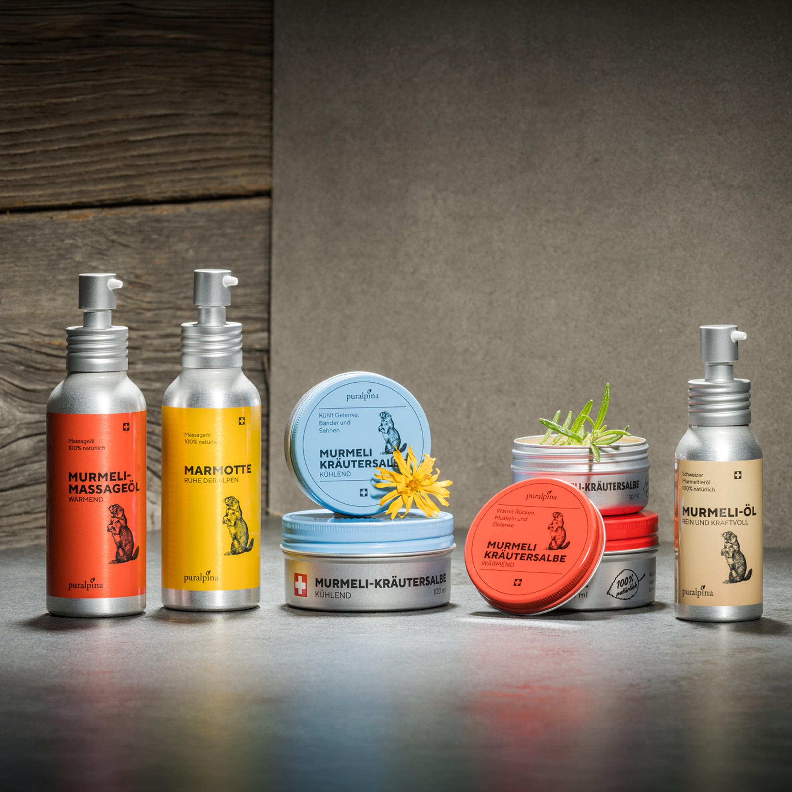 puralpina Murmeli-Produkte: Massageöle, Salben und reinse Murmeltieröl