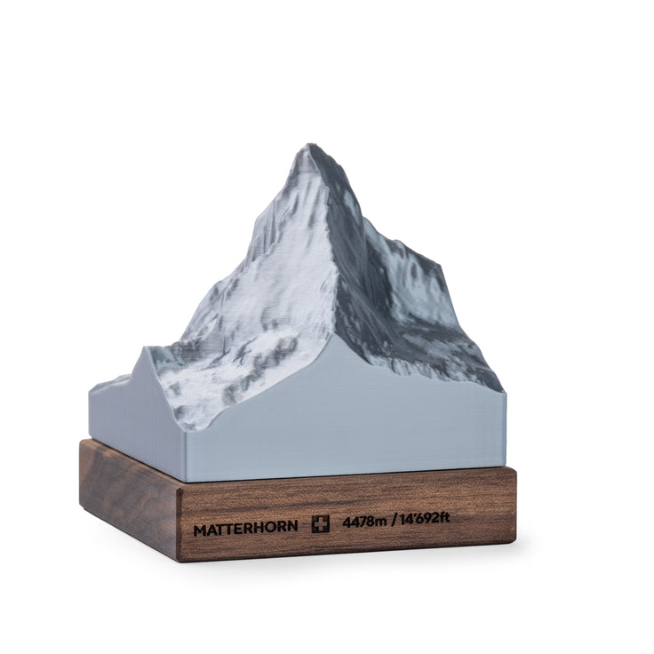 Relief 3D Silberness du Cervin sur socle en bois avec gravure du Cervin et informations d'altitude
