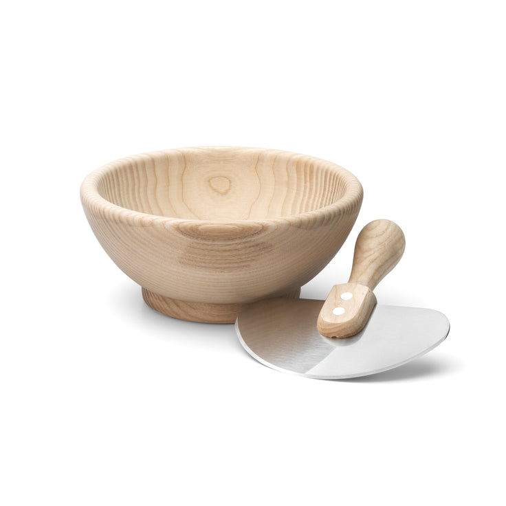 Puralpina wooden bowl and half-round knife made of ash wood