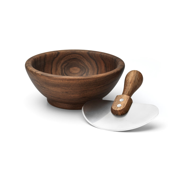 Puralpina wooden bowl and half-round knife made of walnut wood