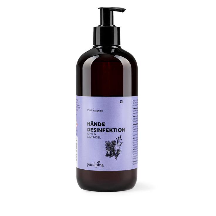 Bouteille de gel hydroalcoolique de 500 ml avec étiquette violette
