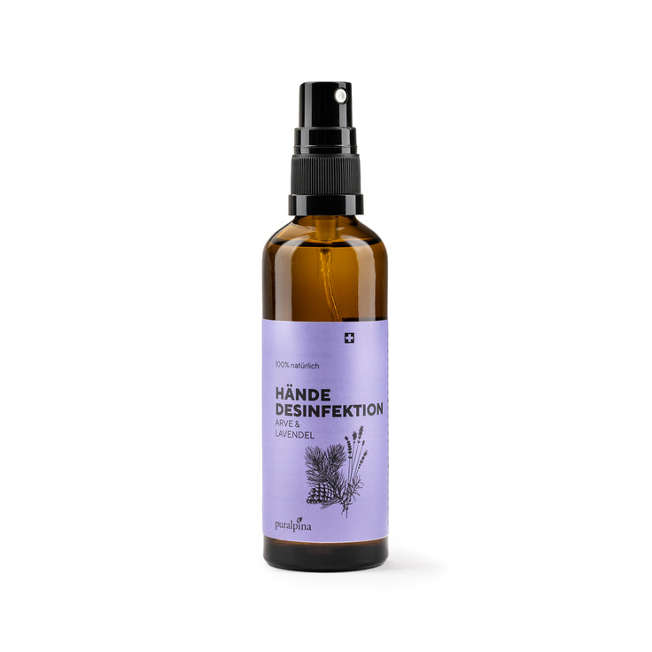 Flacon de désinfectant pour les mains de 75 ml avec étiquette violette